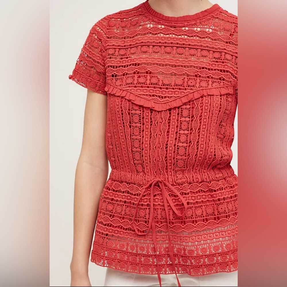 Carolina K Red Crochet Lace Short Sleeve Top